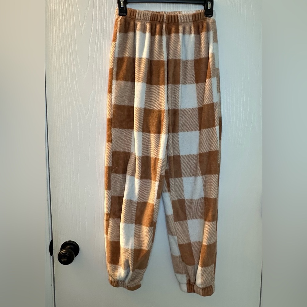 SHEIN brown tan white checkered soft cozy casual‎ lounge pants women’s small